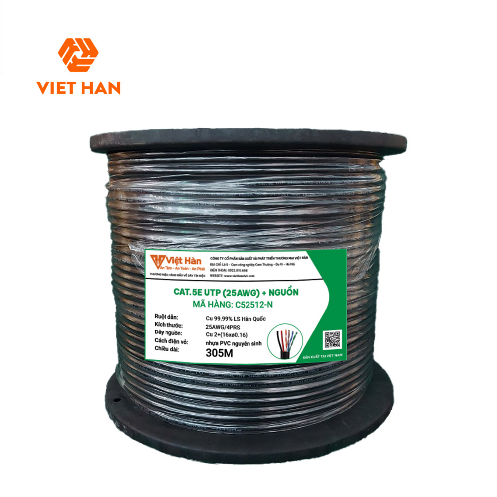 cap-mang-viet-han-cat-5e-utp-25awg-kem-nguon Việt Hàn CAT.5E UTP 25AWG kèm nguồn