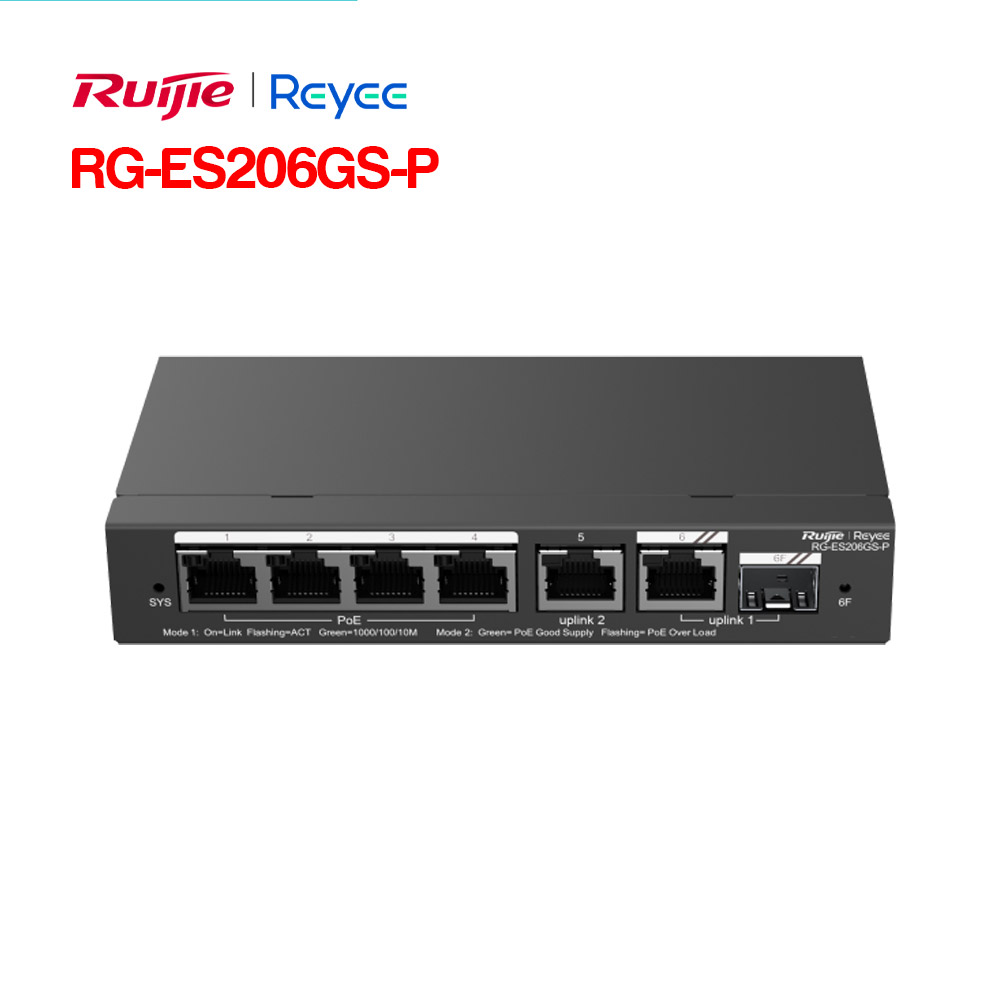 Layer 2 Smart Managed PoE Switch 6 Cổng RUIJIE REEYE RG-ES206GS-P