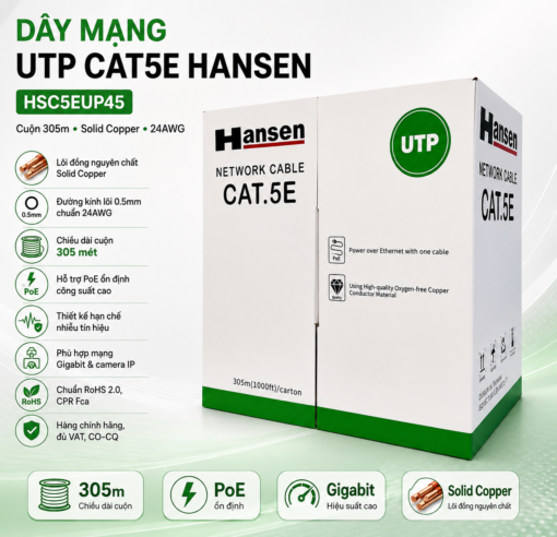 Cáp mạng Hansen UTP CAT5e lõi đồng 305m